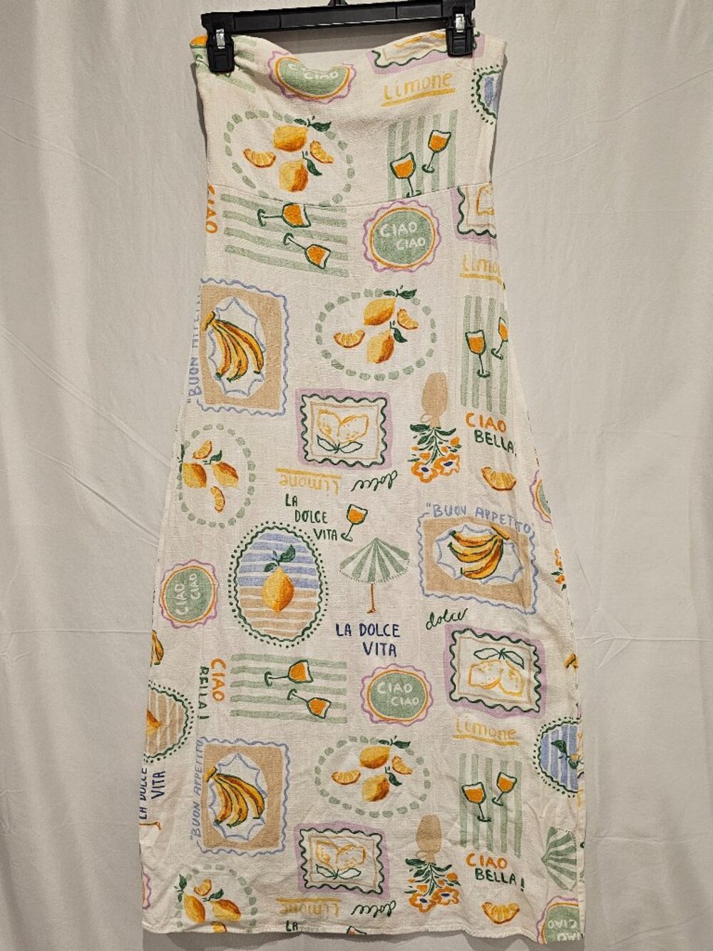 Paper Heart La Dolce Vita Postcard Linen Blend Maxi Dress Women's M Italian Boh